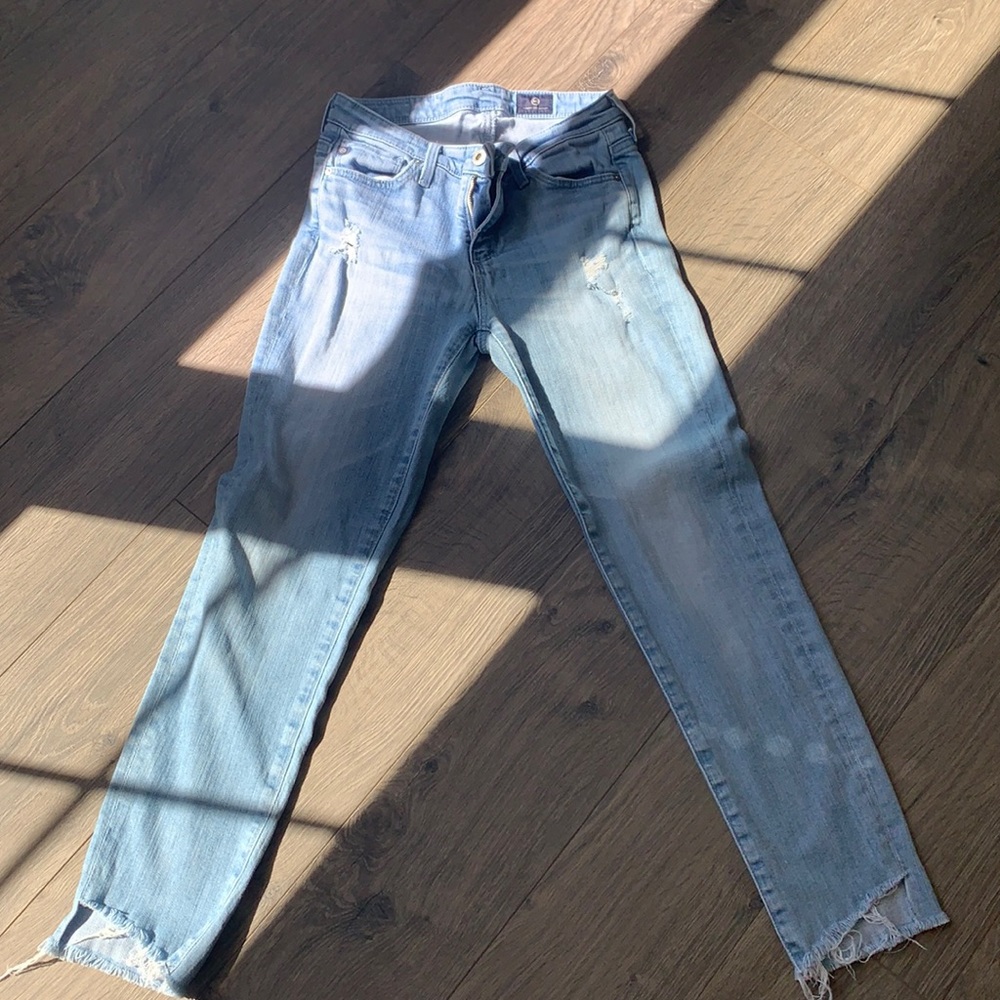 AG jeans.  Light blue denim